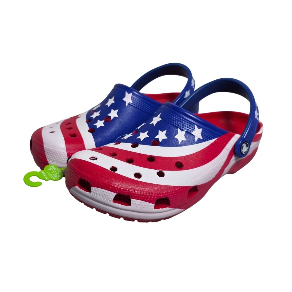 Crocs Classic American Flag Clogs Size Mens 9 Womens 11 USA Patriotic Shoes NWT